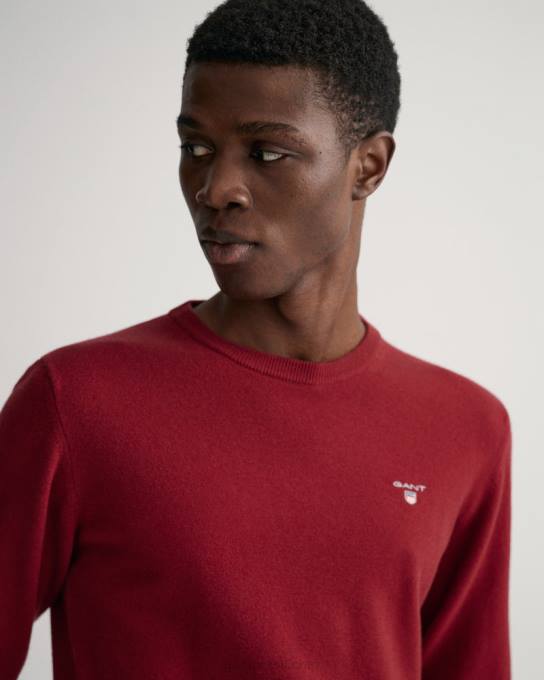 suéter de gola redonda de lã de carneiro super fino N424C365 porto vermelho GANT homens