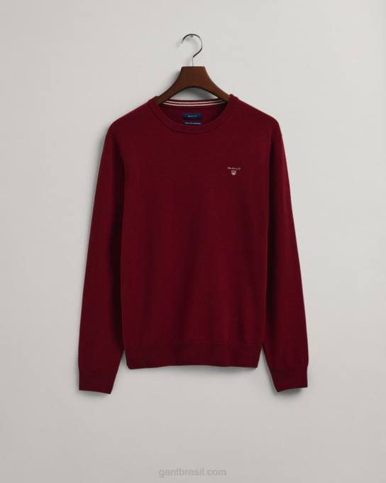 suéter de gola redonda de lã de carneiro super fino N424C365 porto vermelho GANT homens