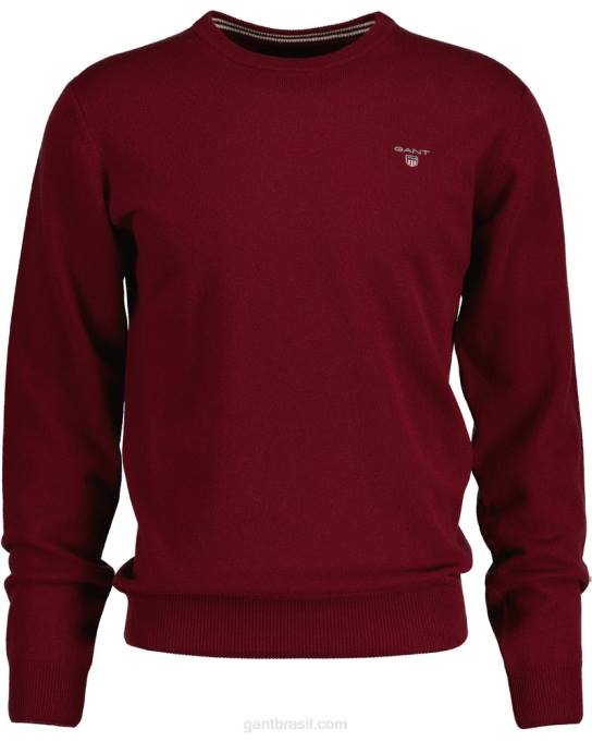 suéter de gola redonda de lã de carneiro super fino N424C365 porto vermelho GANT homens