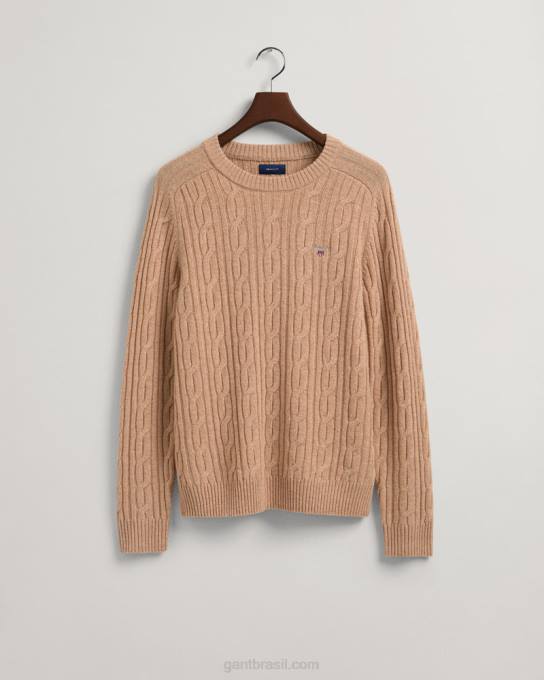 suéter de gola redonda de lã de cordeiro N424C319 caqui mel GANT homens