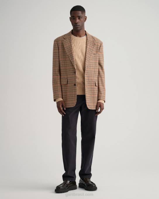 suéter de gola redonda de lã de cordeiro N424C319 caqui mel GANT homens