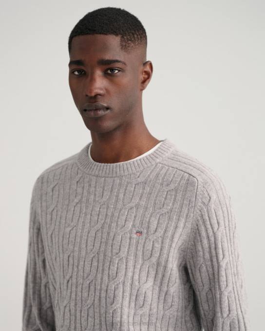 suéter de gola redonda de lã de cordeiro N424C320 melange cinza GANT homens