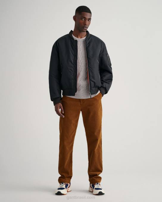 suéter de gola redonda de lã de cordeiro N424C320 melange cinza GANT homens