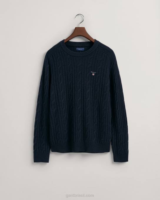 suéter de gola redonda de lã de cordeiro N424C336 noite azul GANT homens