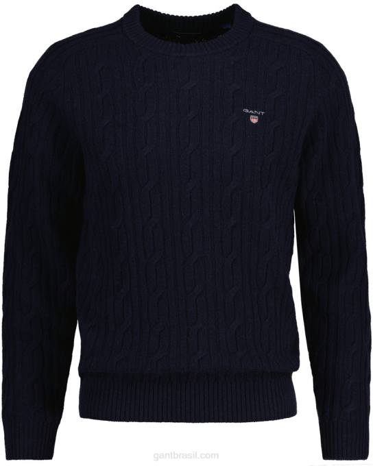 suéter de gola redonda de lã de cordeiro N424C336 noite azul GANT homens