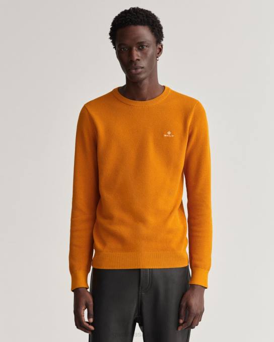 suéter de gola redonda em piquê de algodão N424C305 dk mostarda laranja GANT homens