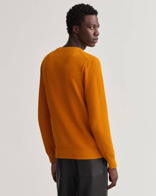suéter de gola redonda em piquê de algodão N424C305 dk mostarda laranja GANT homens