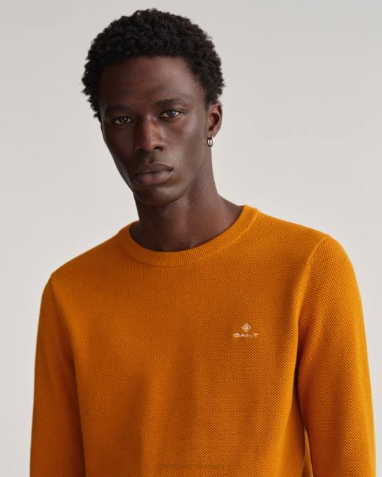 suéter de gola redonda em piquê de algodão N424C305 dk mostarda laranja GANT homens