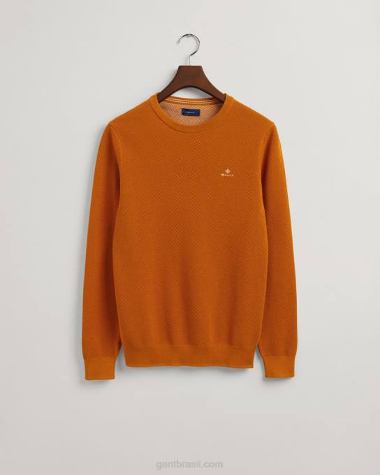 suéter de gola redonda em piquê de algodão N424C305 dk mostarda laranja GANT homens