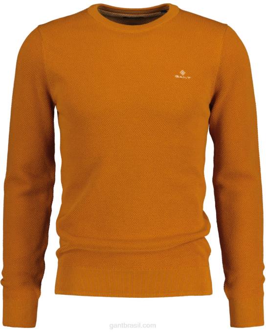 suéter de gola redonda em piquê de algodão N424C305 dk mostarda laranja GANT homens