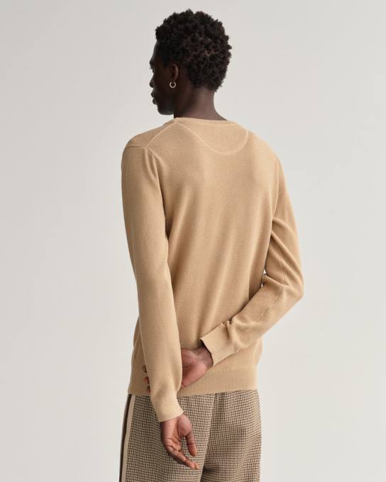 suéter de gola redonda em piquê de algodão N424C328 caqui escuro GANT homens