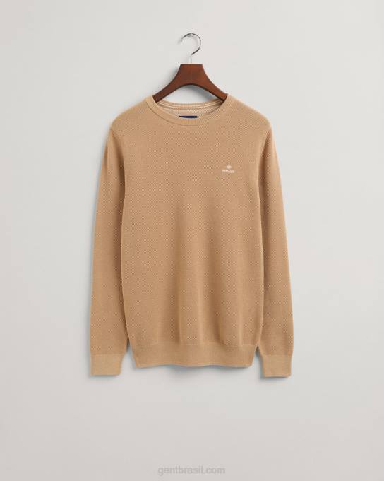 suéter de gola redonda em piquê de algodão N424C328 caqui escuro GANT homens