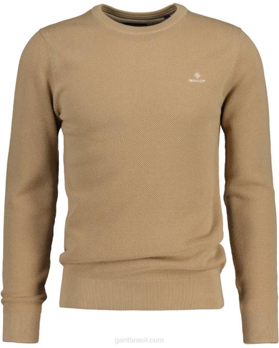 suéter de gola redonda em piquê de algodão N424C328 caqui escuro GANT homens