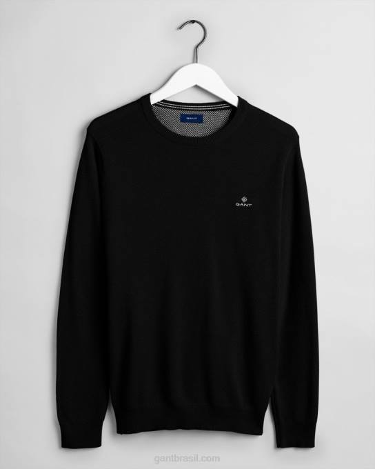 suéter de gola redonda em piquê de algodão N424C331 preto GANT homens