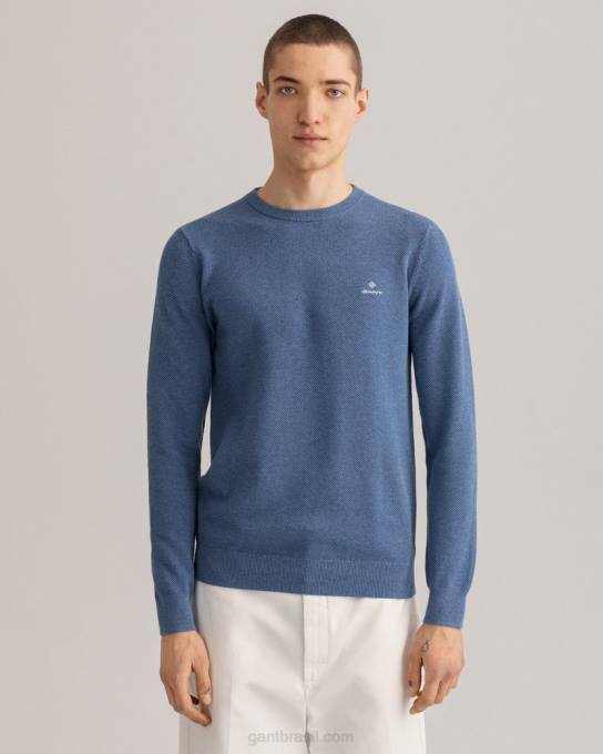 suéter de gola redonda em piquê de algodão N424C345 jeans azul mel GANT homens