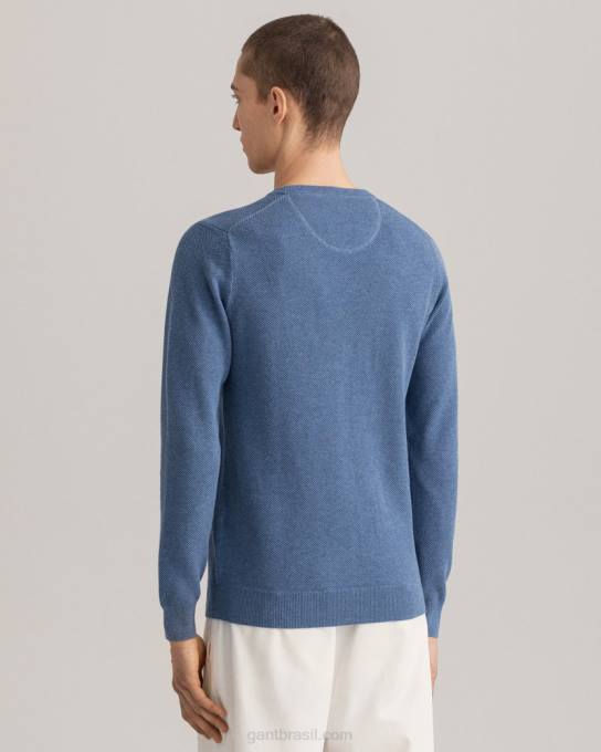suéter de gola redonda em piquê de algodão N424C345 jeans azul mel GANT homens