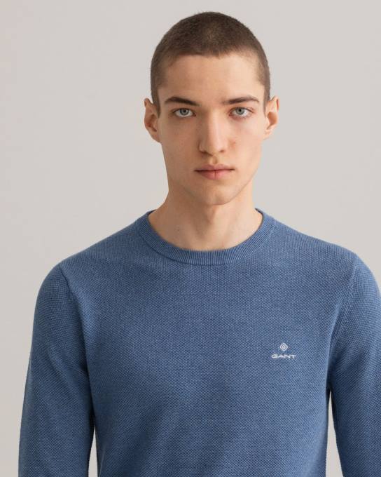 suéter de gola redonda em piquê de algodão N424C345 jeans azul mel GANT homens
