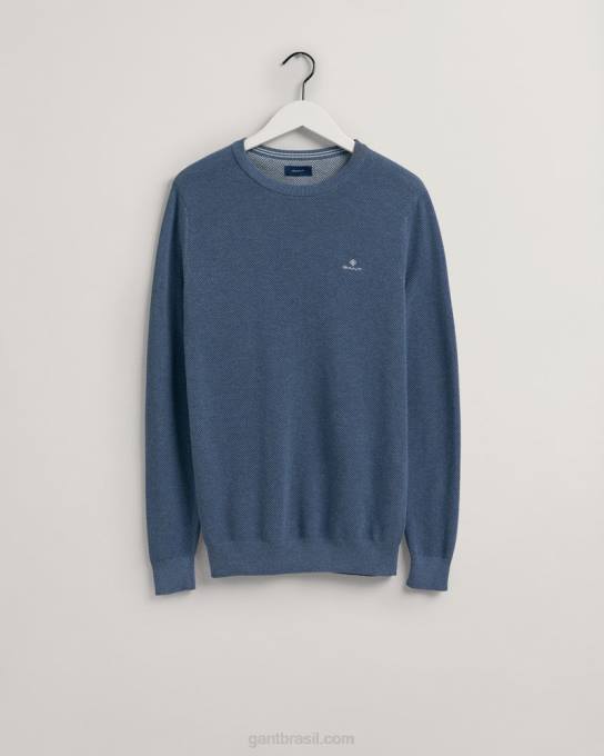 suéter de gola redonda em piquê de algodão N424C345 jeans azul mel GANT homens