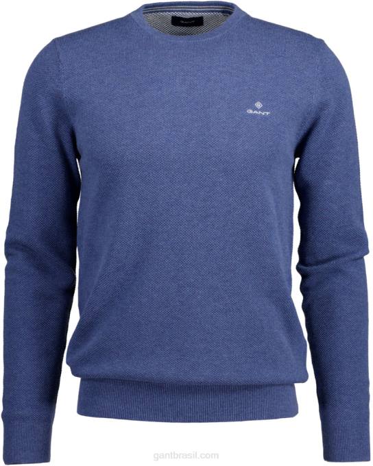 suéter de gola redonda em piquê de algodão N424C345 jeans azul mel GANT homens