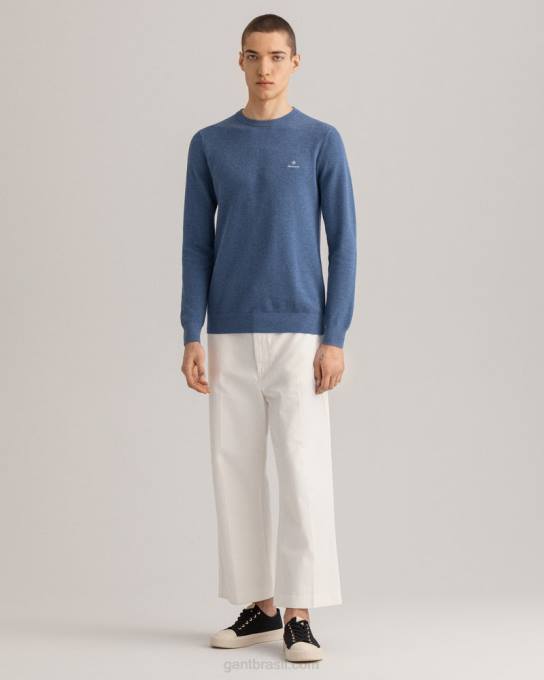 suéter de gola redonda em piquê de algodão N424C345 jeans azul mel GANT homens