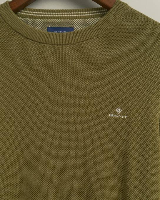 suéter de gola redonda em piquê de algodão N424C366 caçador verde GANT homens