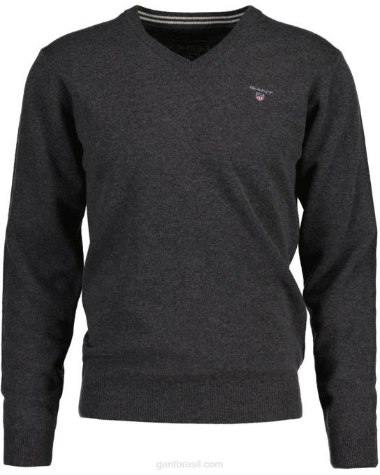 suéter de lã de carneiro super fino com decote em V N424C307 melange antracite GANT homens