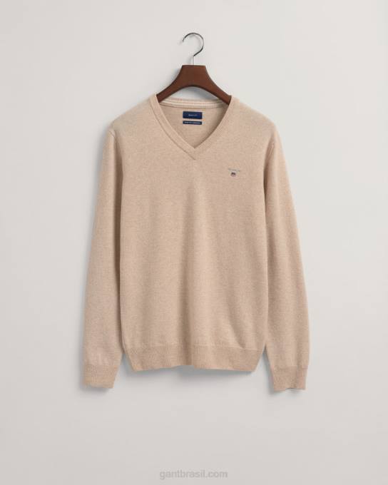 suéter de lã de carneiro super fino com decote em V N424C308 dk. mistura de areia GANT homens