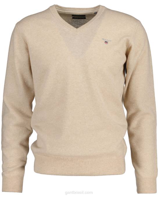 suéter de lã de carneiro super fino com decote em V N424C308 dk. mistura de areia GANT homens