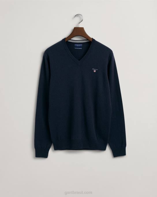 suéter de lã de carneiro super fino com decote em V N424C333 marinho GANT homens