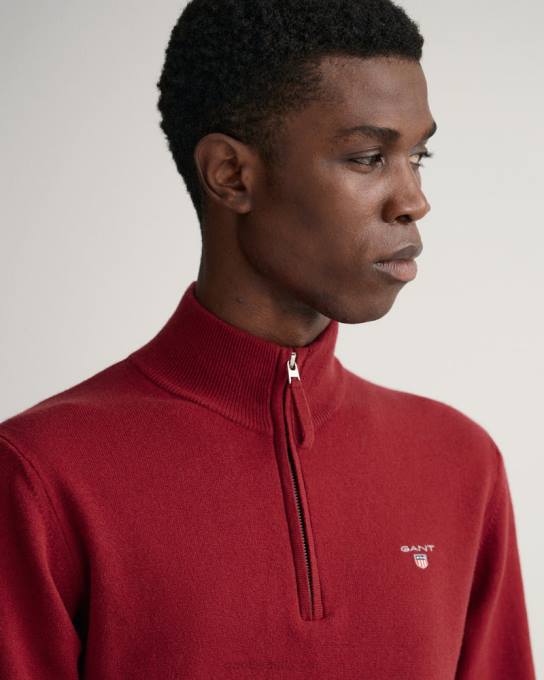 suéter de lã de carneiro super fino com meio zíper N424C311 porto vermelho GANT homens