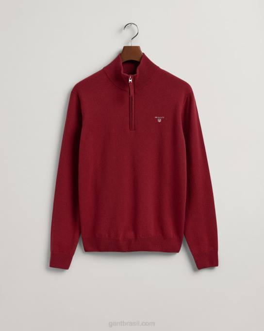 suéter de lã de carneiro super fino com meio zíper N424C311 porto vermelho GANT homens
