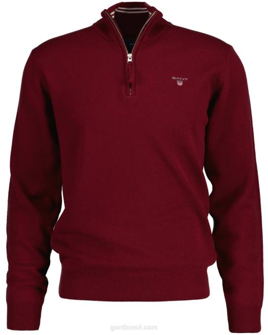 suéter de lã de carneiro super fino com meio zíper N424C311 porto vermelho GANT homens
