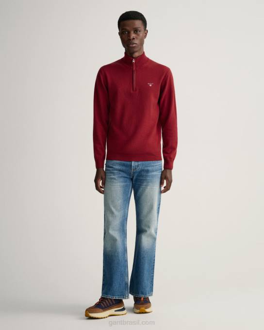 suéter de lã de carneiro super fino com meio zíper N424C311 porto vermelho GANT homens