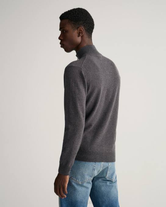 suéter de lã de carneiro super fino com meio zíper N424C330 melange antracite GANT homens