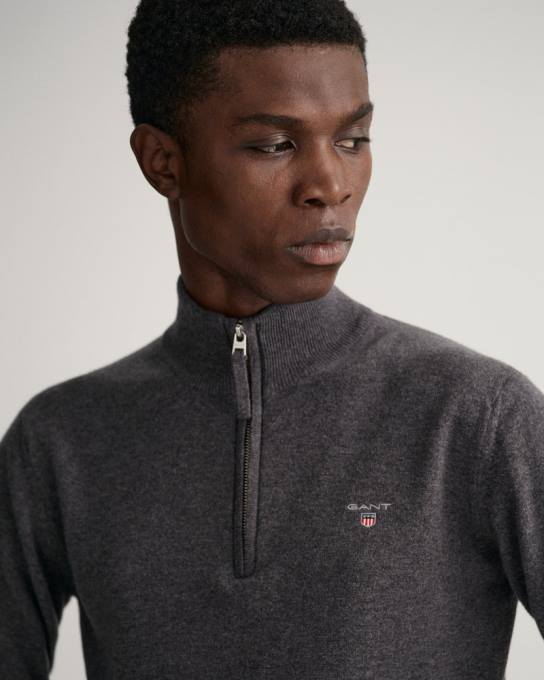 suéter de lã de carneiro super fino com meio zíper N424C330 melange antracite GANT homens