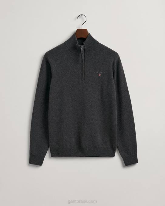 suéter de lã de carneiro super fino com meio zíper N424C330 melange antracite GANT homens