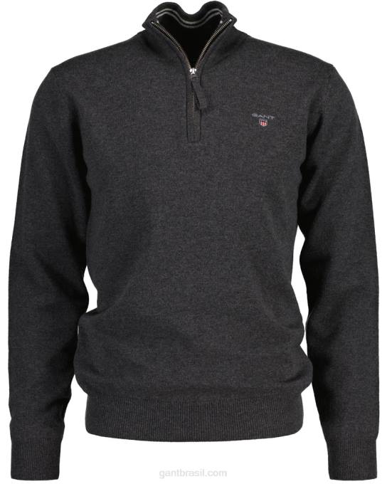 suéter de lã de carneiro super fino com meio zíper N424C330 melange antracite GANT homens