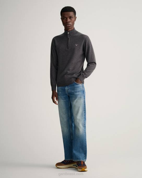 suéter de lã de carneiro super fino com meio zíper N424C330 melange antracite GANT homens
