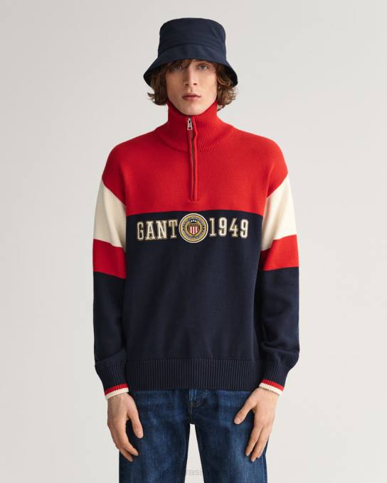 suéter de meio zíper com escudo de crista N424C361 vermelho rubi GANT homens