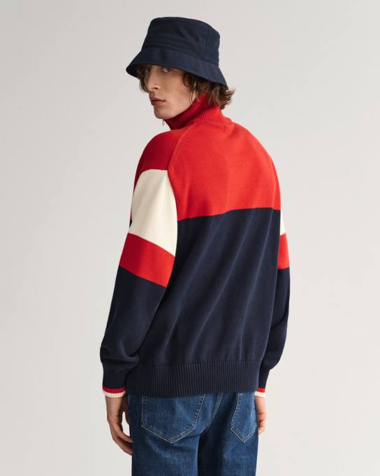 suéter de meio zíper com escudo de crista N424C361 vermelho rubi GANT homens