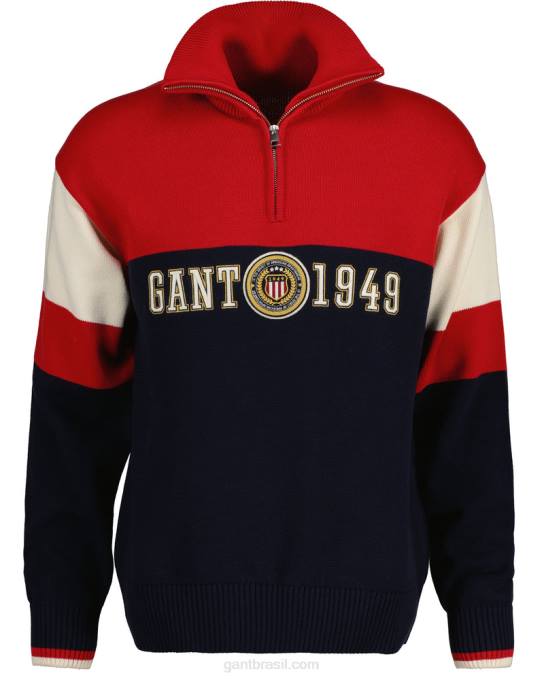 suéter de meio zíper com escudo de crista N424C361 vermelho rubi GANT homens