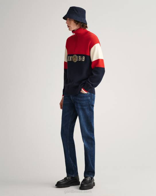 suéter de meio zíper com escudo de crista N424C361 vermelho rubi GANT homens