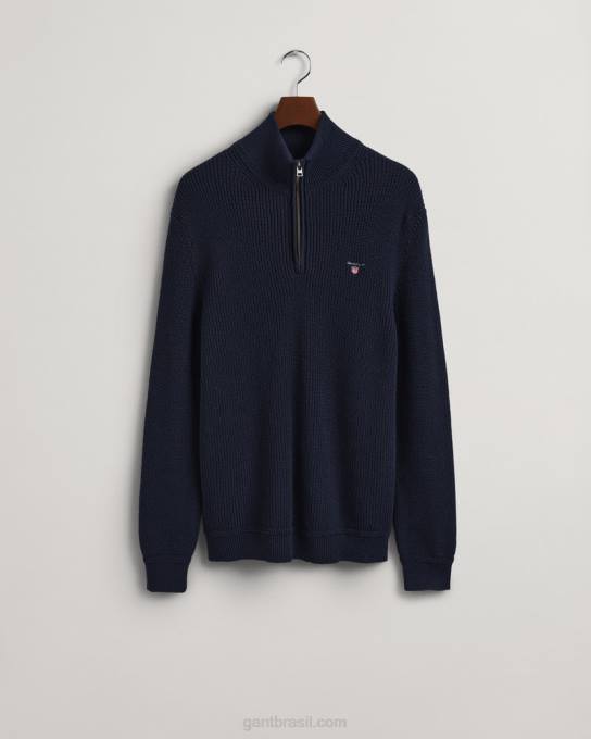 suéter de meio zíper com nervuras de algodão N424C309 noite azul GANT homens