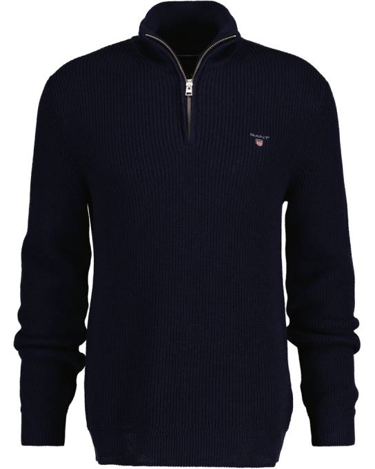 suéter de meio zíper com nervuras de algodão N424C309 noite azul GANT homens