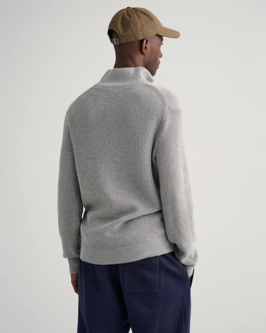 suéter de meio zíper com nervuras de algodão N424C310 melange cinza GANT homens