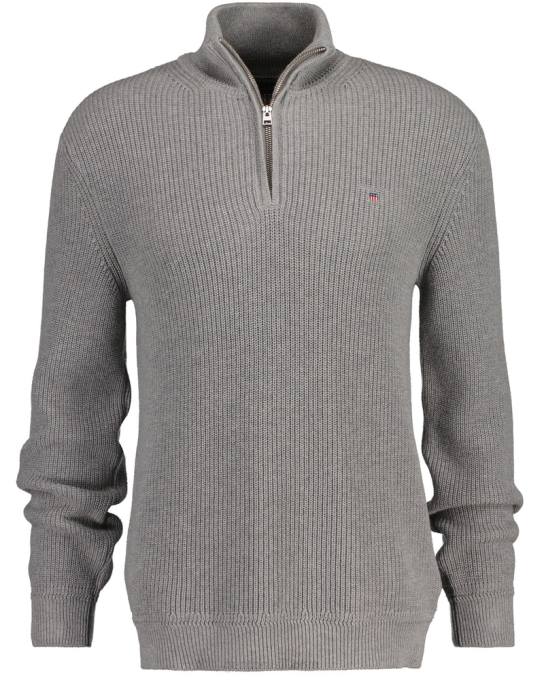 suéter de meio zíper com nervuras de algodão N424C310 melange cinza GANT homens