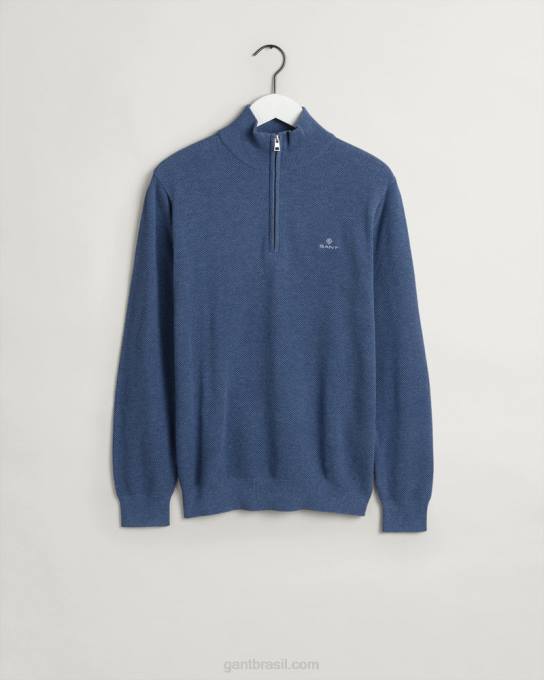 suéter de meio zíper em piquê de algodão N424C318 jeans azul mel GANT homens