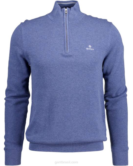 suéter de meio zíper em piquê de algodão N424C318 jeans azul mel GANT homens