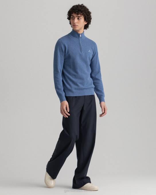 suéter de meio zíper em piquê de algodão N424C318 jeans azul mel GANT homens