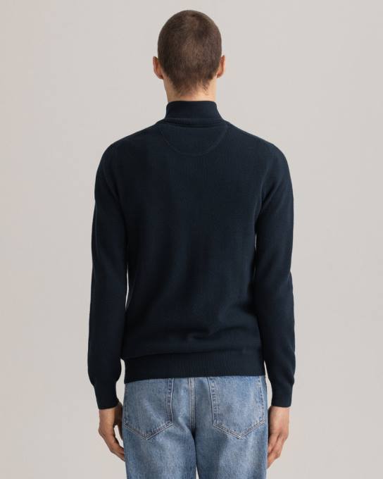 suéter de meio zíper em piquê de algodão N424C352 noite azul GANT homens